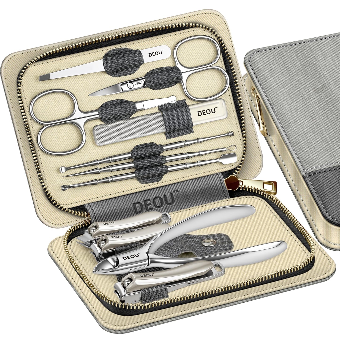 DEOU Manicure Sets Nail Clippers Stainless Steel Manicure and Pedicure kit Girls Professional Nail Files and Men's Grooming Scissors Tools for Home Personal Care or Gifts (Gray upgraded version)