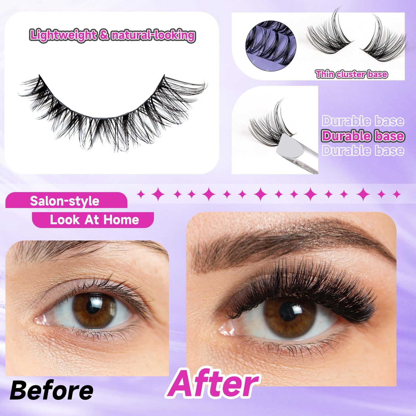 Ocean Pearl Lash Clusters Kit 154pcs,10-18mm manga/anime-inspired lashes clusters,spike-effect cluster lashes,Eyelashes,DIY Cluster Eyelash Extensions kit with lash bond+seal+remover+tweezers-M31+M34