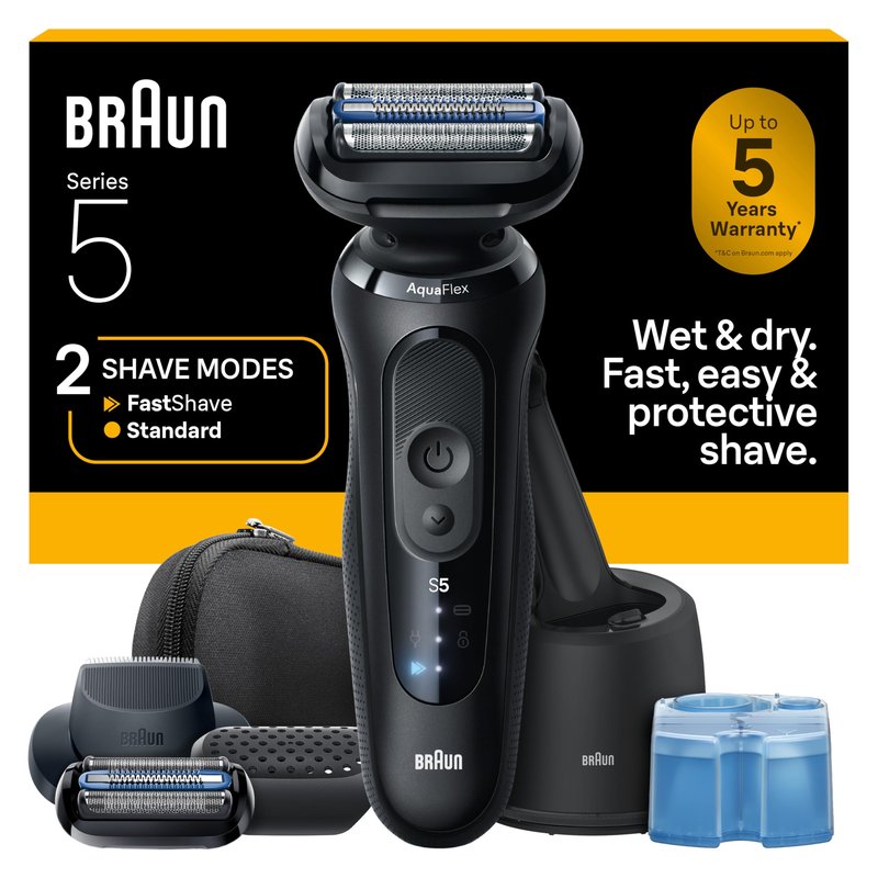 Braun Electric Razor for Men Series 5, Electric Shaver, Precision Trimmer, Extra Shaver Head, 4-in-1 Clean & Charge Center, S5 5165ps