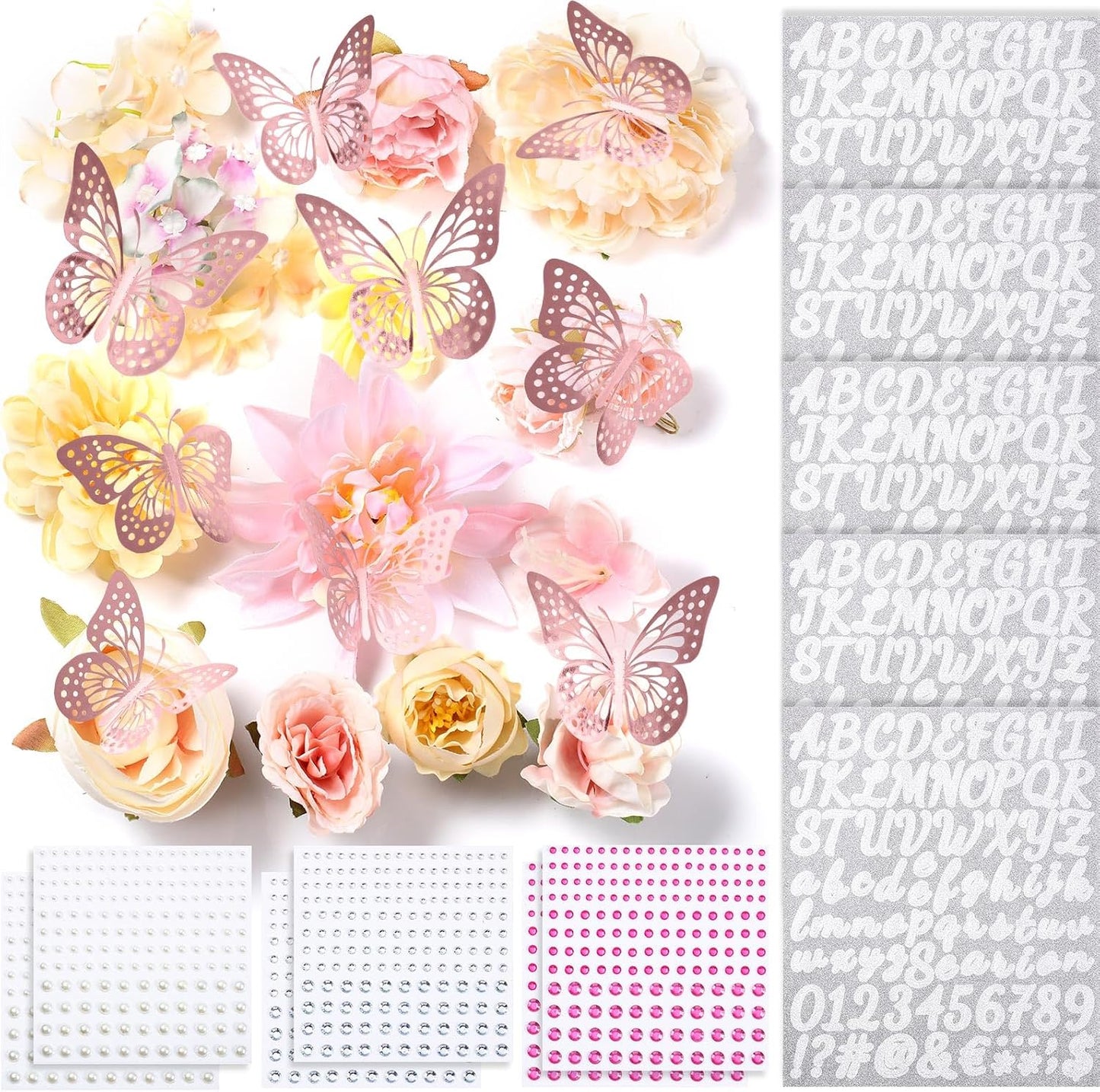 DIY Graduation Cap Decorations Kit - Faux Flowers, 3D Butterflies & Rhinestones | Pink Grad Cap Topper for 2026