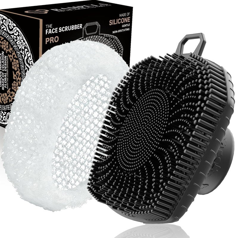 RamPula Face Scrubber & African Net, Silicone Exfoliating Brush for Men Women, Facial Cleansing Brush, Manual Waterproof Cleansing Skin Care, Blackhead Removing Pore Cleansing Massaging Face Brushes