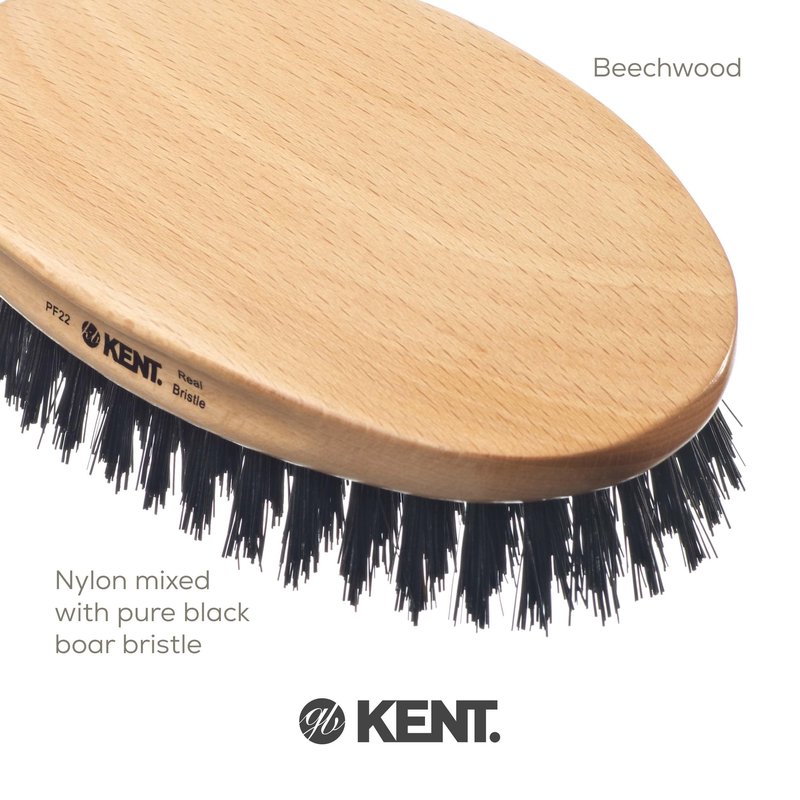 Kent PF22 Oval Black Military Brush - Boar and Nylon Bristle Mix for Men's Grooming, 360 Wave, and Facial Care. Made in England