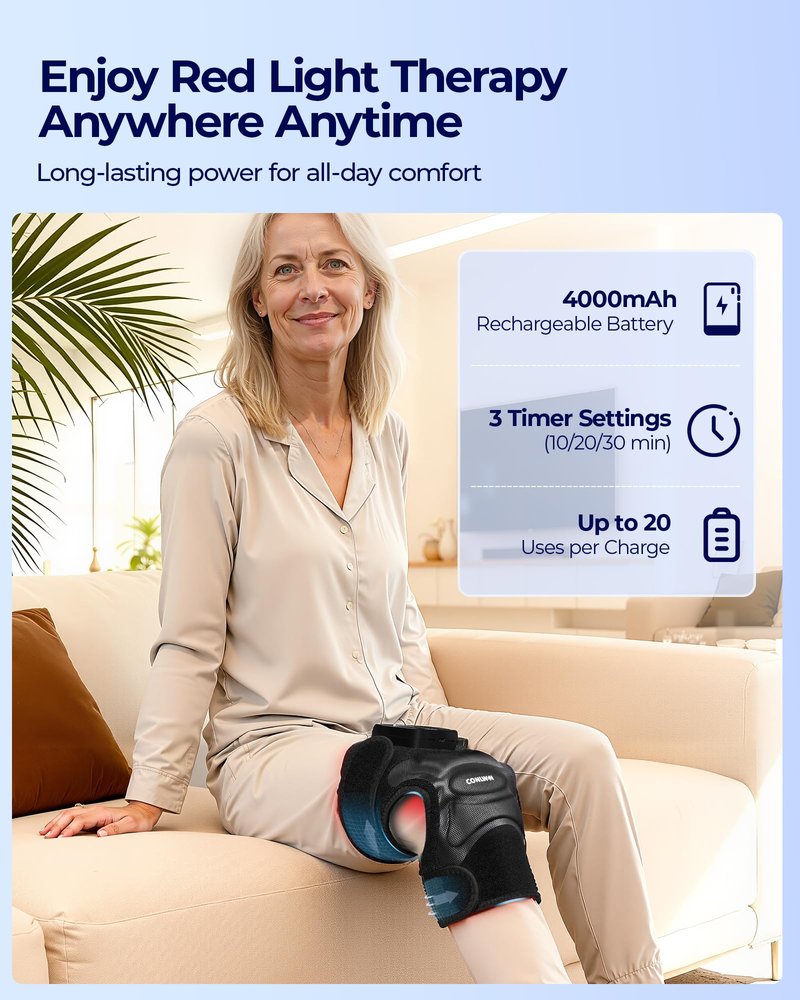 CONLWIN 4-in-1 Cordless Knee Massager with Heat and Red Light Therapy for Knees, 6 Vibration & 4 Pulses Knee Pain Relief Device for Shoulder Elbow, Perfect for Women Men Seniors