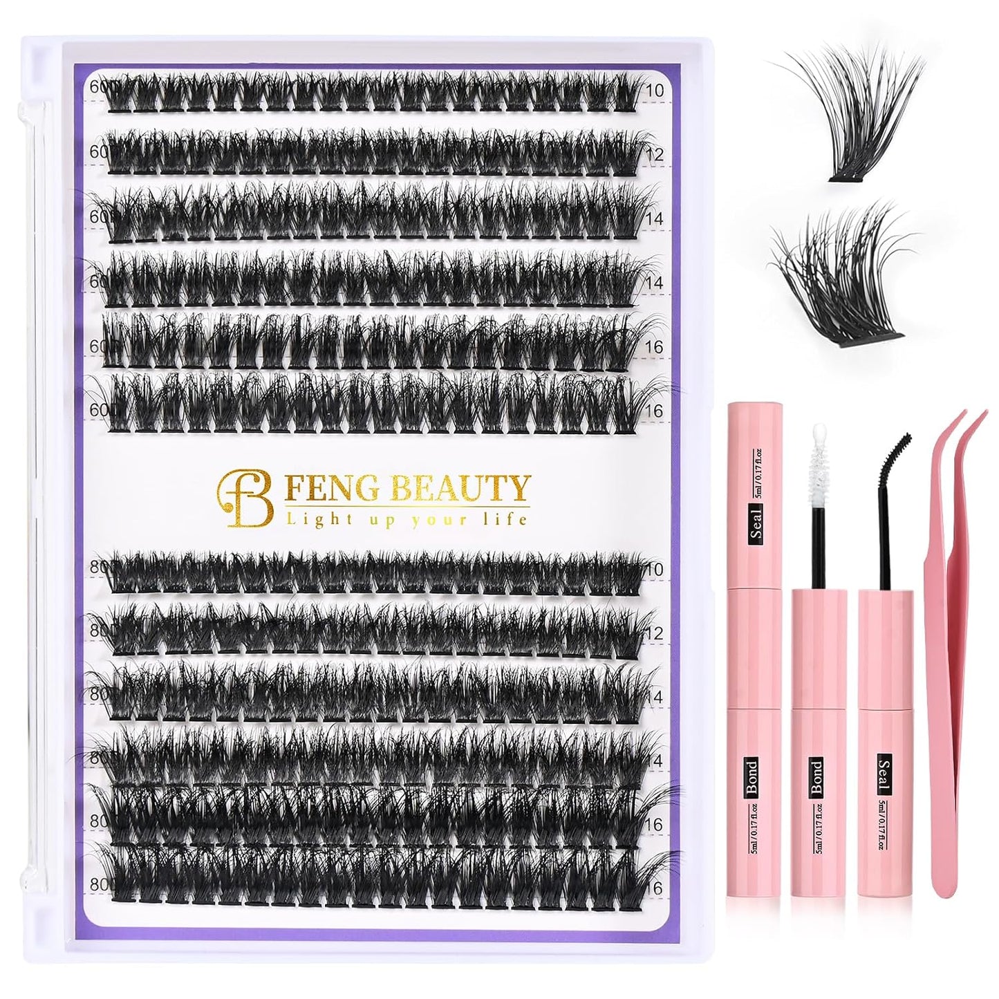 Ultra-Light Lash Clusters Kit - 240PCS Fluffy Wispy Volume | 10-16mm Mixed Lengths, Bond & Seal, Waterproof