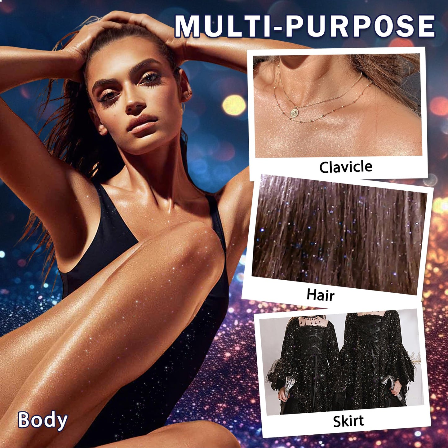 DAMUSI Silver Body Glitter Spray, Shiny Hair and Body Glitter Spray for Clothes, Holographic Glitter Hairspray Quick-Drying Long-Lasting Shimmer Highlighter Powder for Festival Concert Party Rave Prom