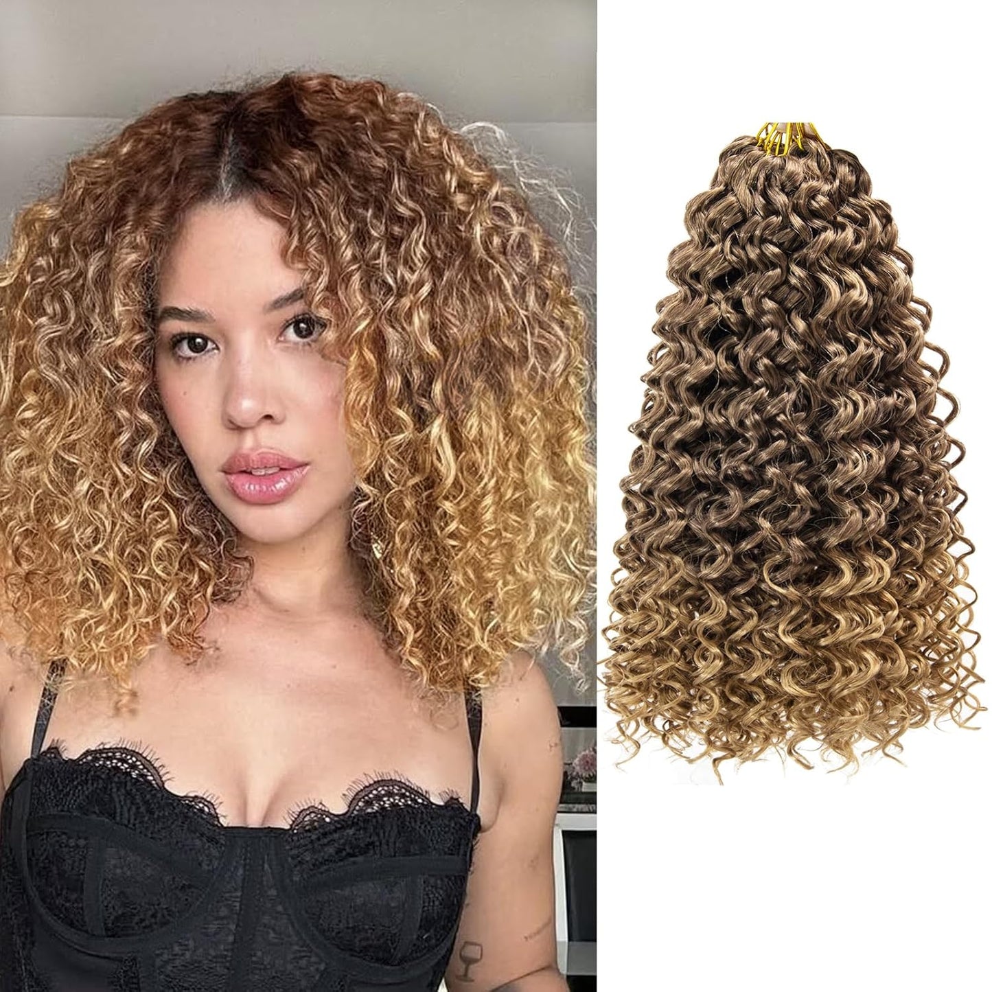 Water Wave Crochet Hair Extensions - Blonde Synthetic Bohemian Braids | 14 Inch Deep Wave (27#)