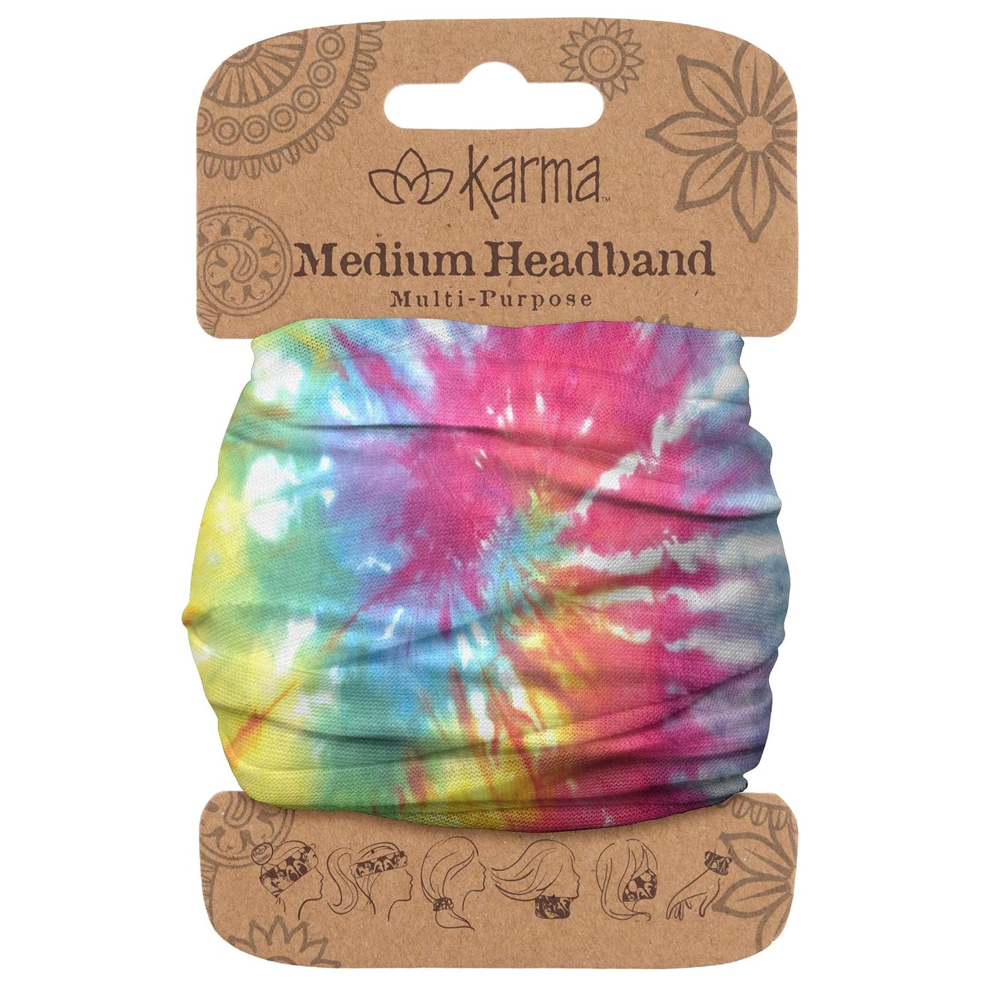Floral Headband for Women | Stretchy Fabric Hair Scarf - Light Tan & Blue - Medium Size