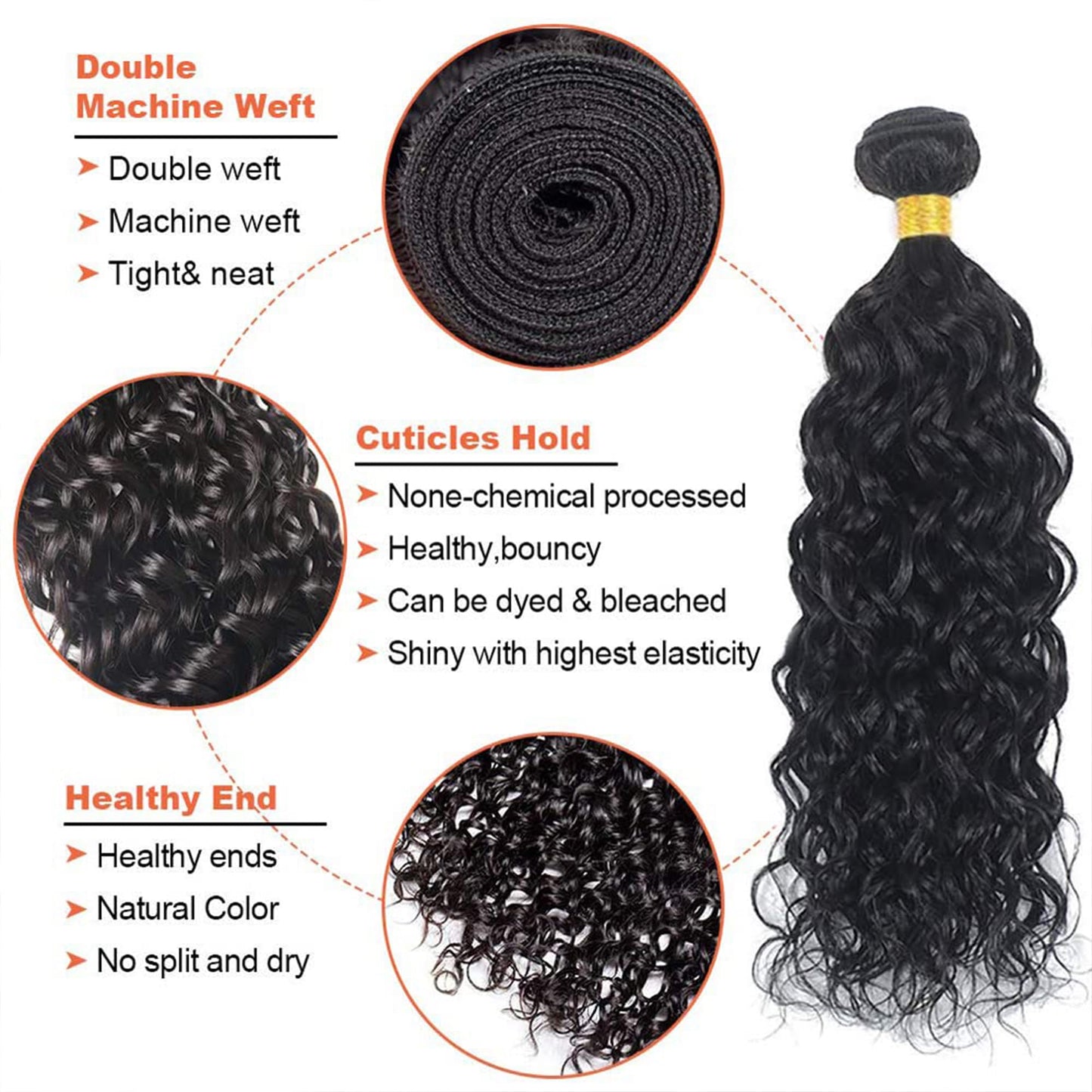 Natural Black Bundles Human Hair Water Wave Bundles Human Hair 18 Inch #1B Single Bundle Human Hair Extension for Women 100g Total