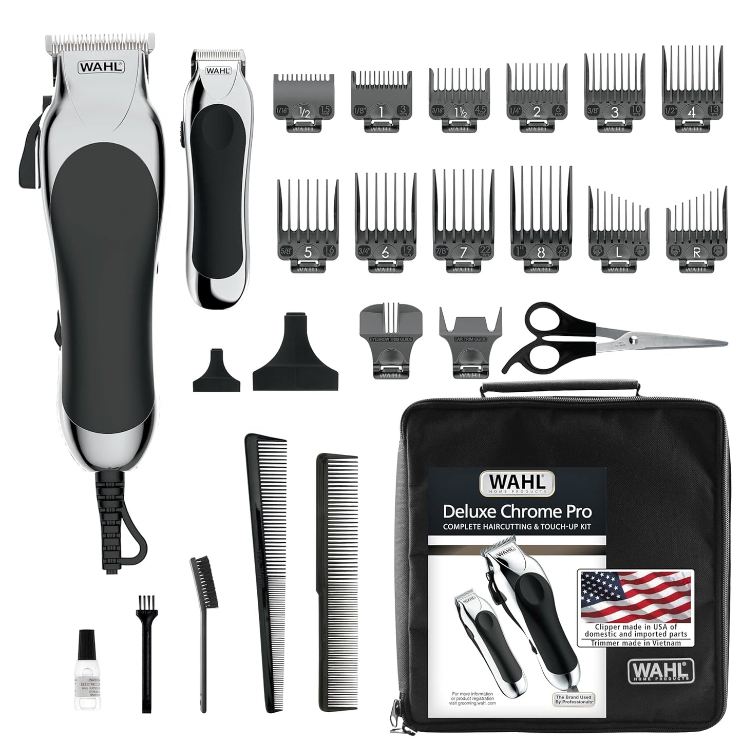 Wahl Clipper Deluxe Hair Cutting Kit - Corded Chrome Pro with Cordless Trimmer & Shears | Model 3029682