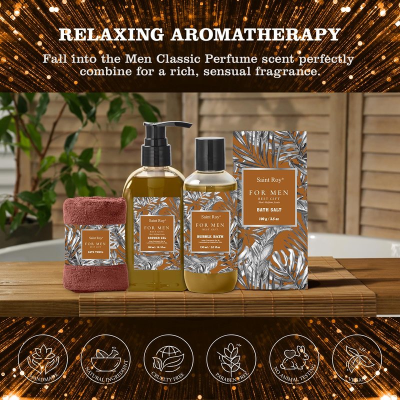 Gift for Dad Spa Gifts for Men, Bath & Body Kit, Spa Gift Set, Man Spa Basket Set for Dad, Mens Perfume Bath and Body Gift Set, Ideal Christmas Birthday Self Skin Care Set for Man Gift