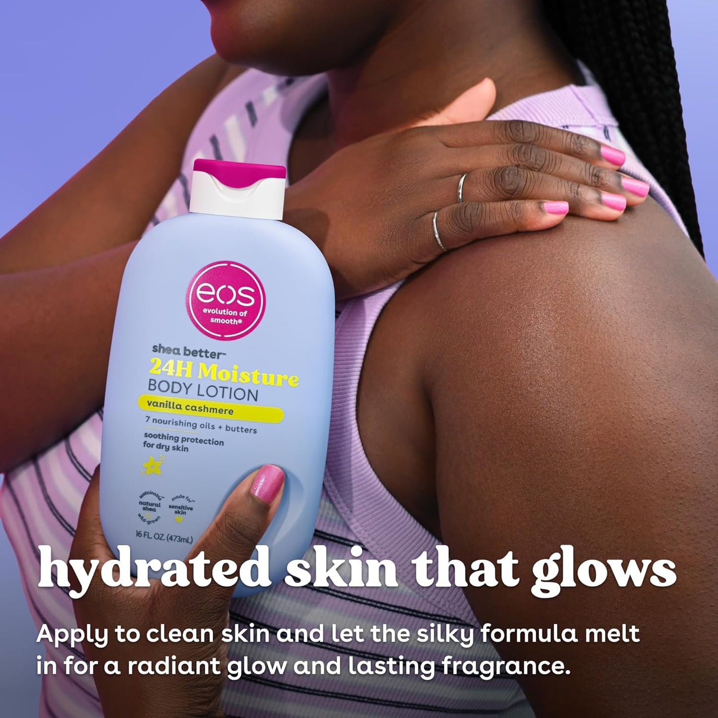Eos Shea Better Body Lotion - Vanilla Cashmere, 24-Hour Moisture, Lightweight & Non-Greasy | 16 fl oz