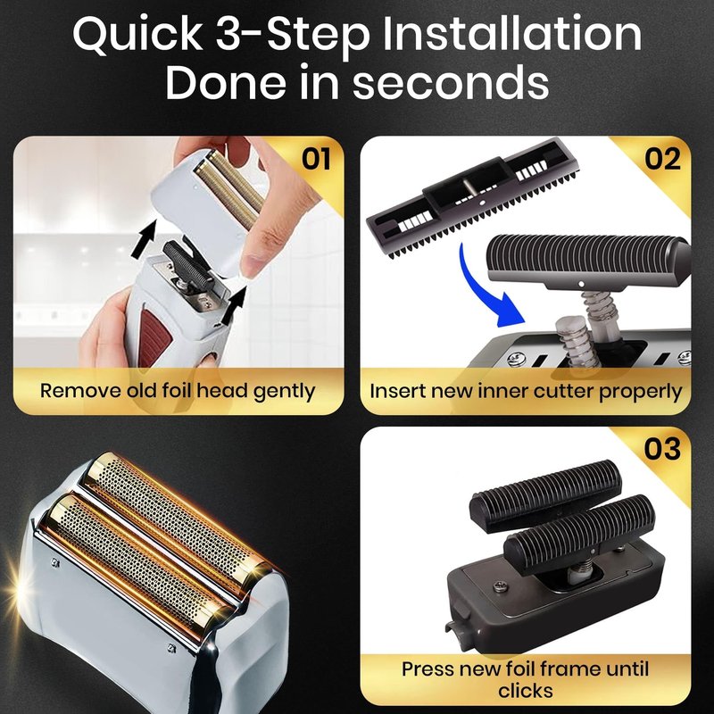 3 Pack for Shaver Foil TS-1 TS-2, Pro Shaver Replacement and Cutters Compatible with Andis ProFoil Lithium foil Shaver, Andis Blade Replacement with Stainless Steel Design for Smooth Shaving