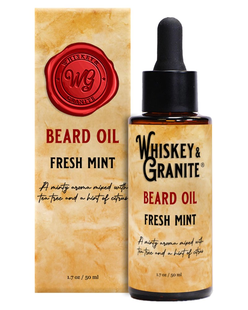 Whiskey & Granite Beard Oil – Made in USA - 100% Natural Beard Conditioner, 1.7 oz (Fresh Mint)