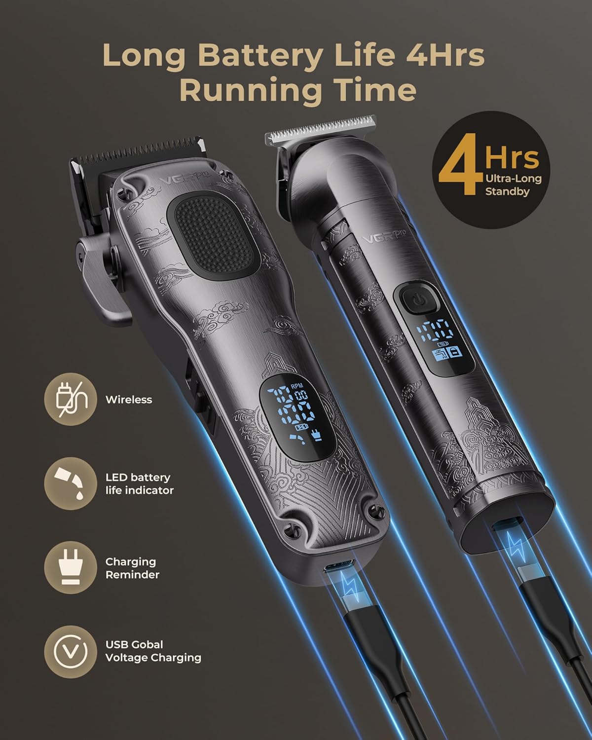 Professional Hair Clippers for Men - Cordless Hair Cutting Set | Electric Trimmer with Package Box