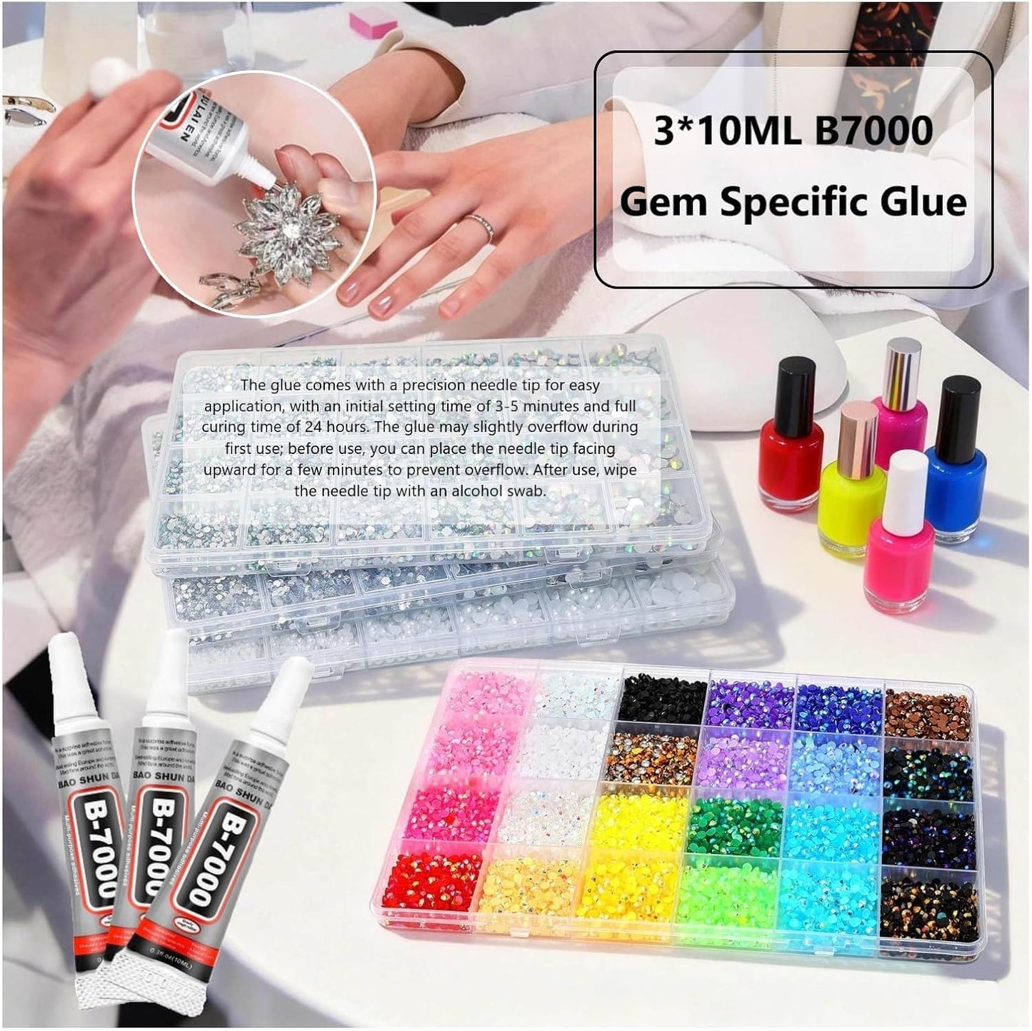 Bedazzler Kit - 3mm Rhinestones & Tools for DIY Projects | 24 Colors, Glue & Pen Included