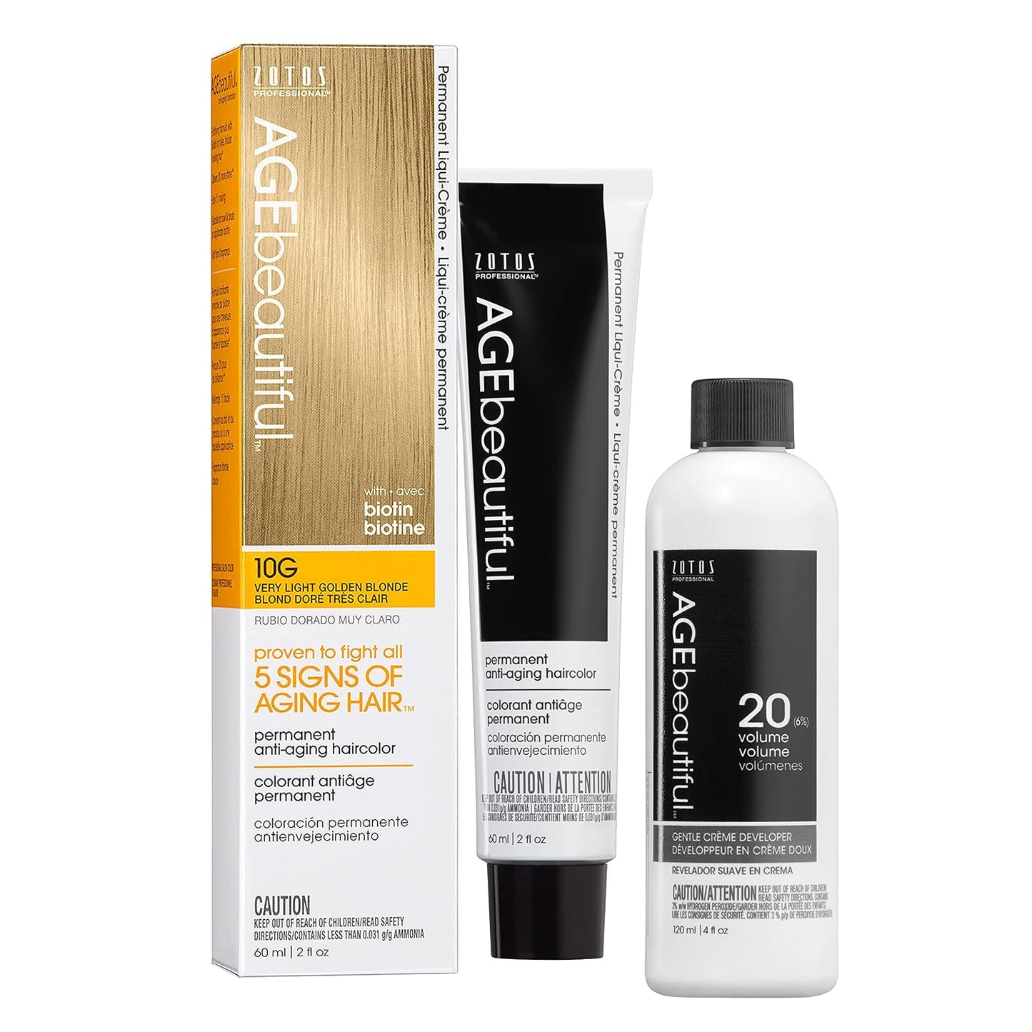AGE Beautiful Permanent Hair Color Cream - 100% Gray Coverage Hair Dye with Biotin for Fuller, Thicker Hair | Professional Salon Quality