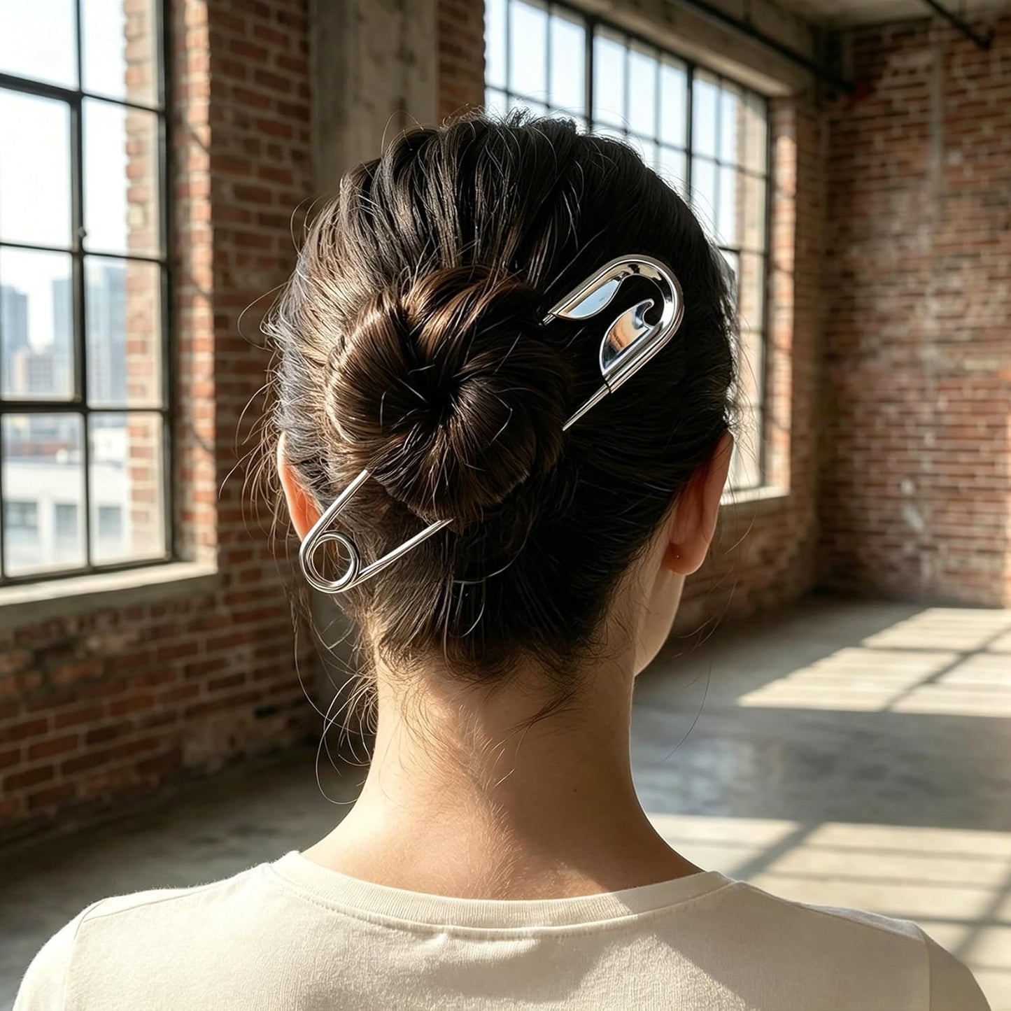 Large Safety Pin Hair Clips - Alloy French Fork Stick Pins | 2-Piece Set for Women - Silver Hair Accessories