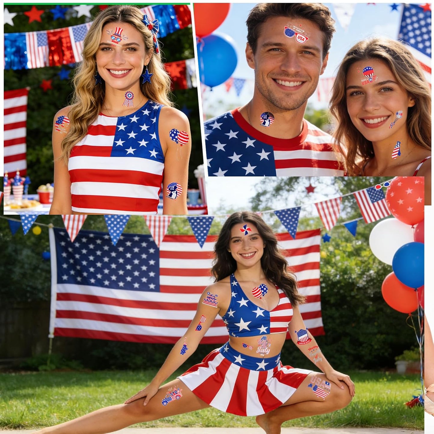 4th of July Temporary Tattoos - Metallic USA Patriotic Stickers | American Flag Designs for Independence Day Celebrations