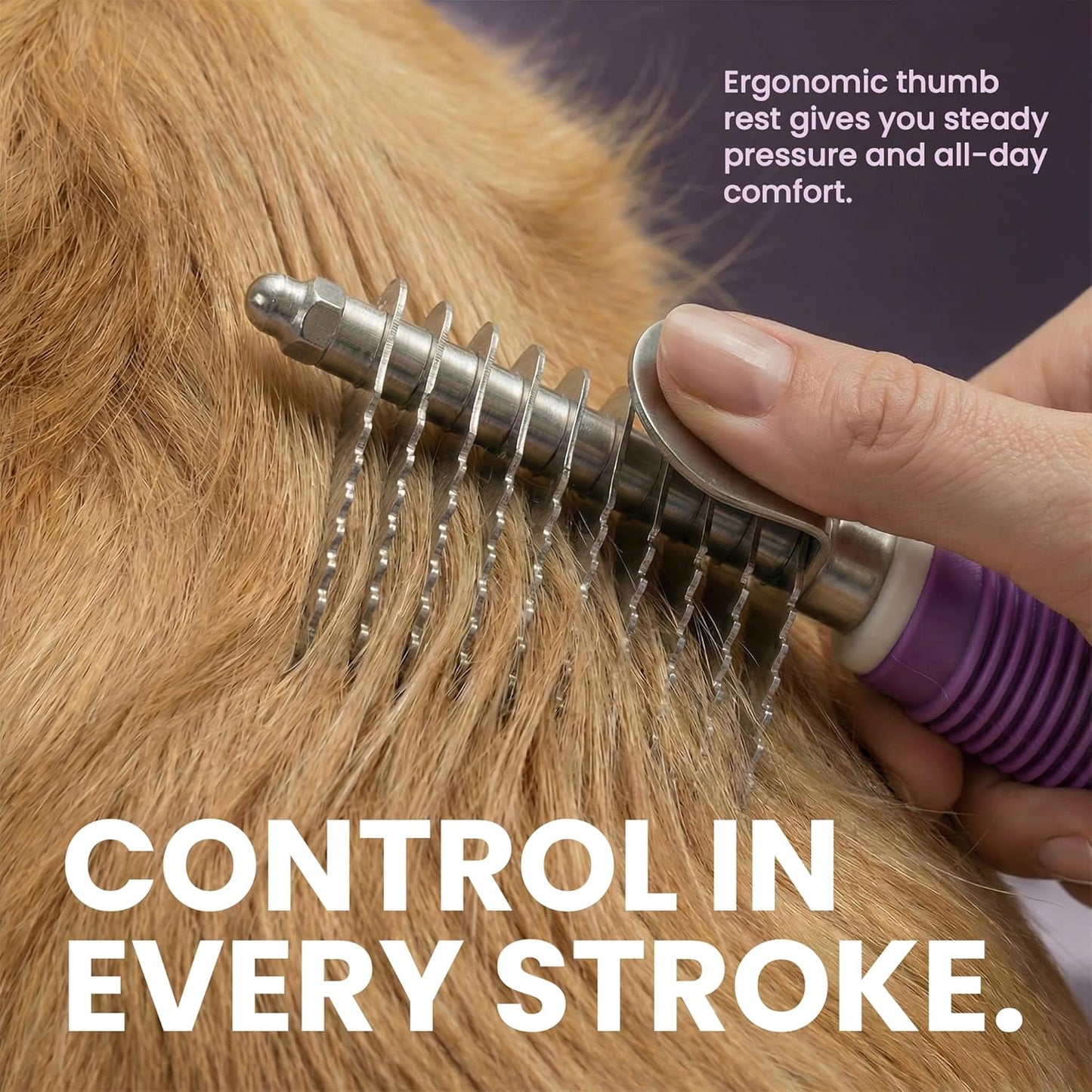 Poodle Dematting Fur Rake Comb - 2.5" Steel Blades for Dogs & Cats | Detangle Matted Undercoat Hair