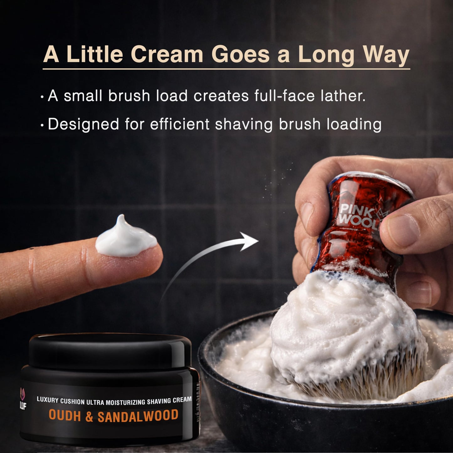 Pink Woolf Shaving Cream for Men, Rich Lather Wet Shave Cream for Shaving Brush, Smooth Razor Glide, Softens Beard, Oudh & Sandalwood Barbershop Scent, Traditional Shave Cream Jar, 3.5 oz