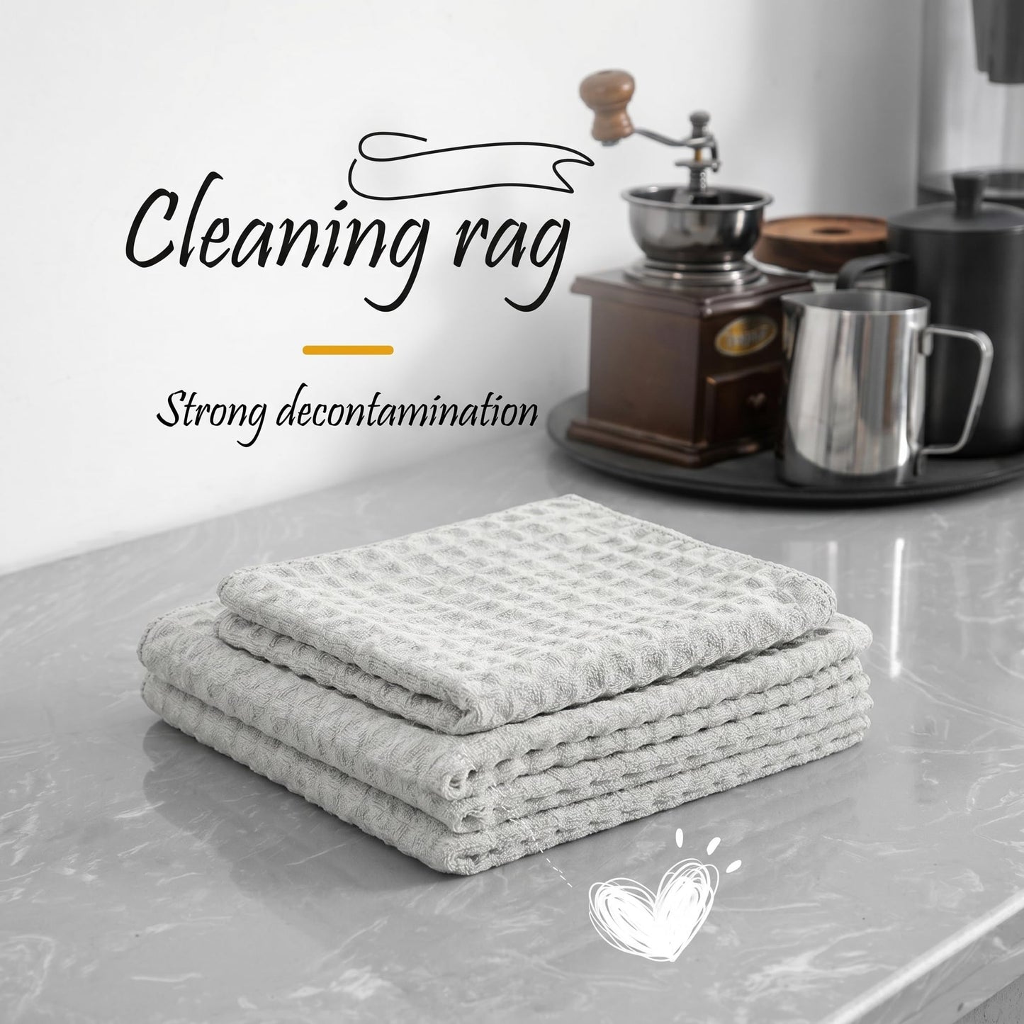 Microfiber Cleaning Cloth, 3 Pack 380GSM Waffle Weave Kitchen Rags Absorbent Lint Free Cleaning Cloths, Reusable Barista Towels for Coffee Bar Station and Home Kitchen Countertops