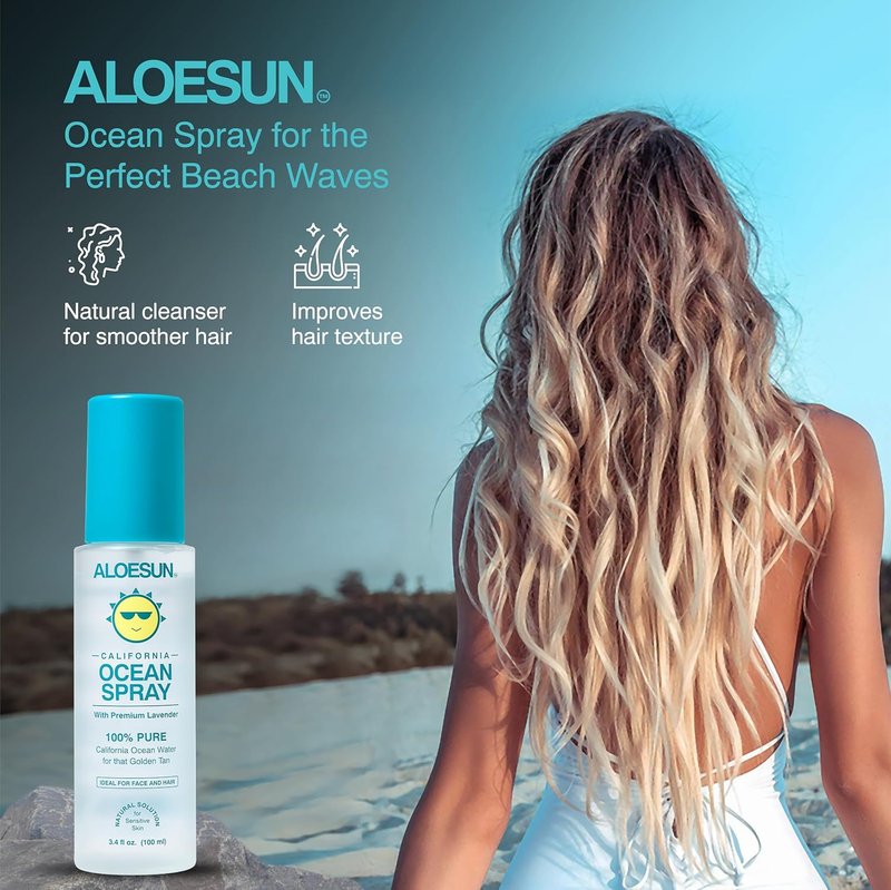 Ocean Spray Face Mist - Pure California Sea Salt & Organic Lavender | Hydrating Tanning & Scalp Exfoliant | Travel Size 3.4 Fl Oz