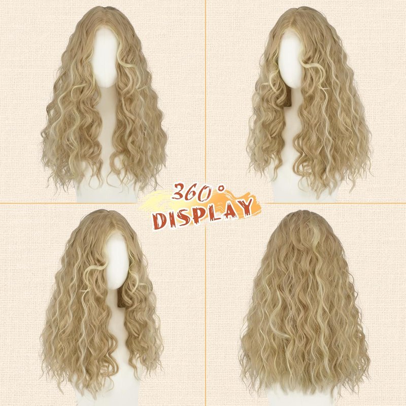 Blonde Wigs for Women - 4x1 Lace Front Natural Hairline | Long Wavy Curly Synthetic, 21 Inch Dirty Blonde