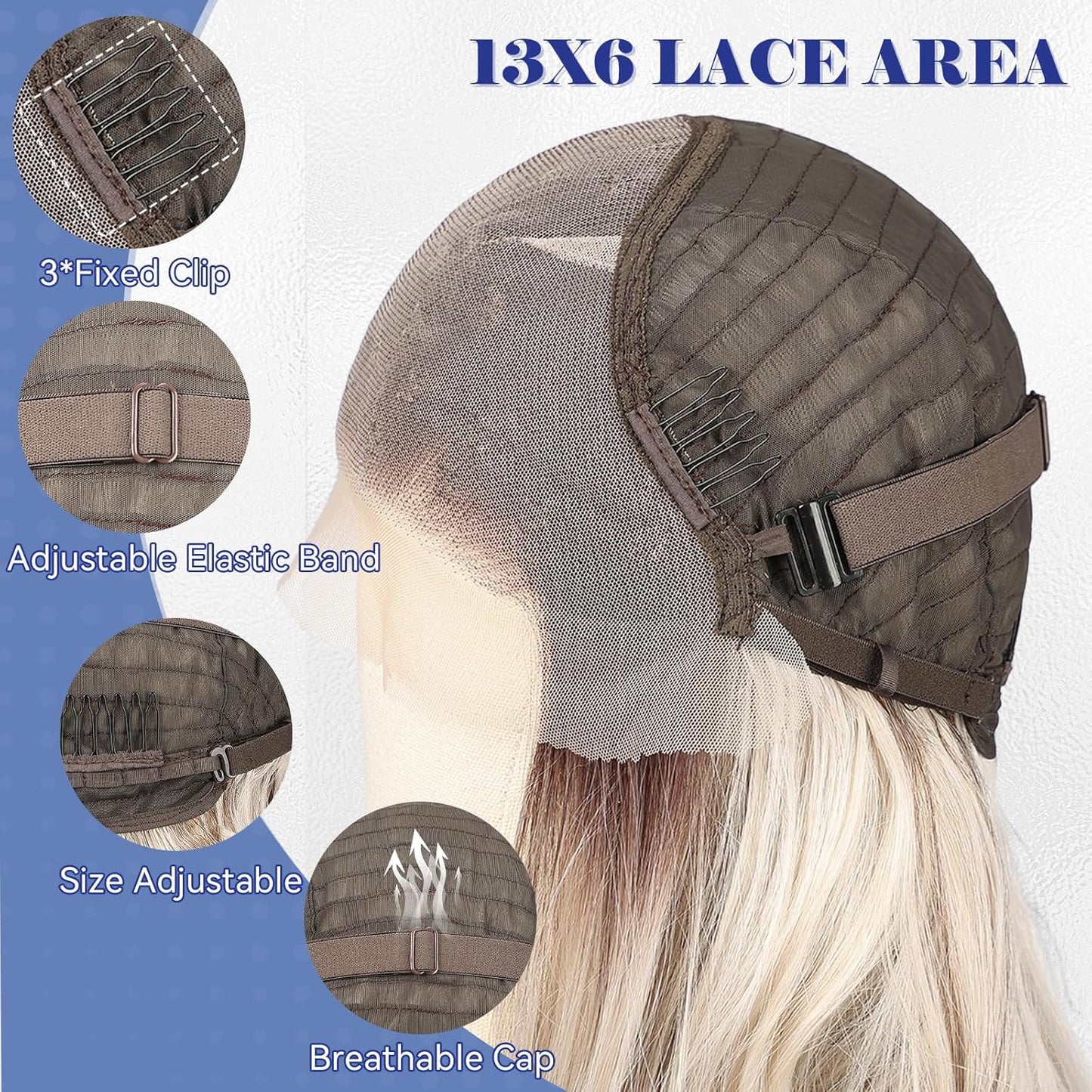 HAIRCUBE 13x6 HD Synthetic Lace Front Wig - 16 Inch Ombre Ash Blonde Curly Hair with Adjustable Cap & Natural Density Hairline