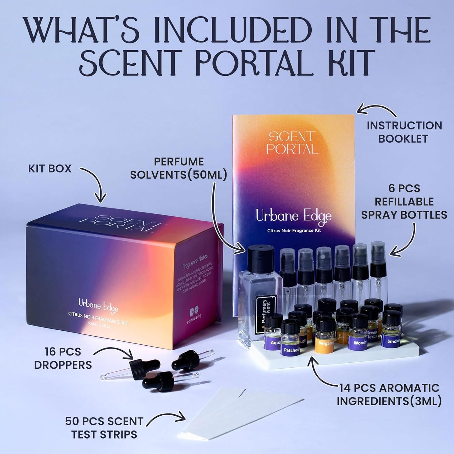 Perfume Making Kit - Create Your Own Signature Fragrance with 14 Ingredients, Spray Bottles & Guide | Unisex Noir Scents