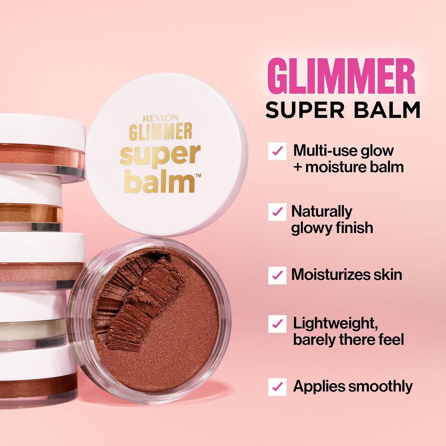 Revlon Glimmer Super Balm - Multi-Use Glow Face Makeup | Cream Bronzer, Highlighter & Blush, 003 Just a Girl, 0.06 oz