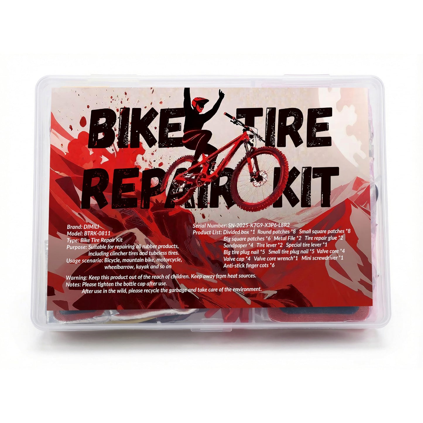 60Pics Bike Tire Repair Kit,Bicycle Inner Tube Patch Kit with Patches and Tire Levers ,Tubeless Tire Repair Rubber Nail with Box and Screwdriver,Convenient Kit for Mountain or Road Bike, Motorcycle