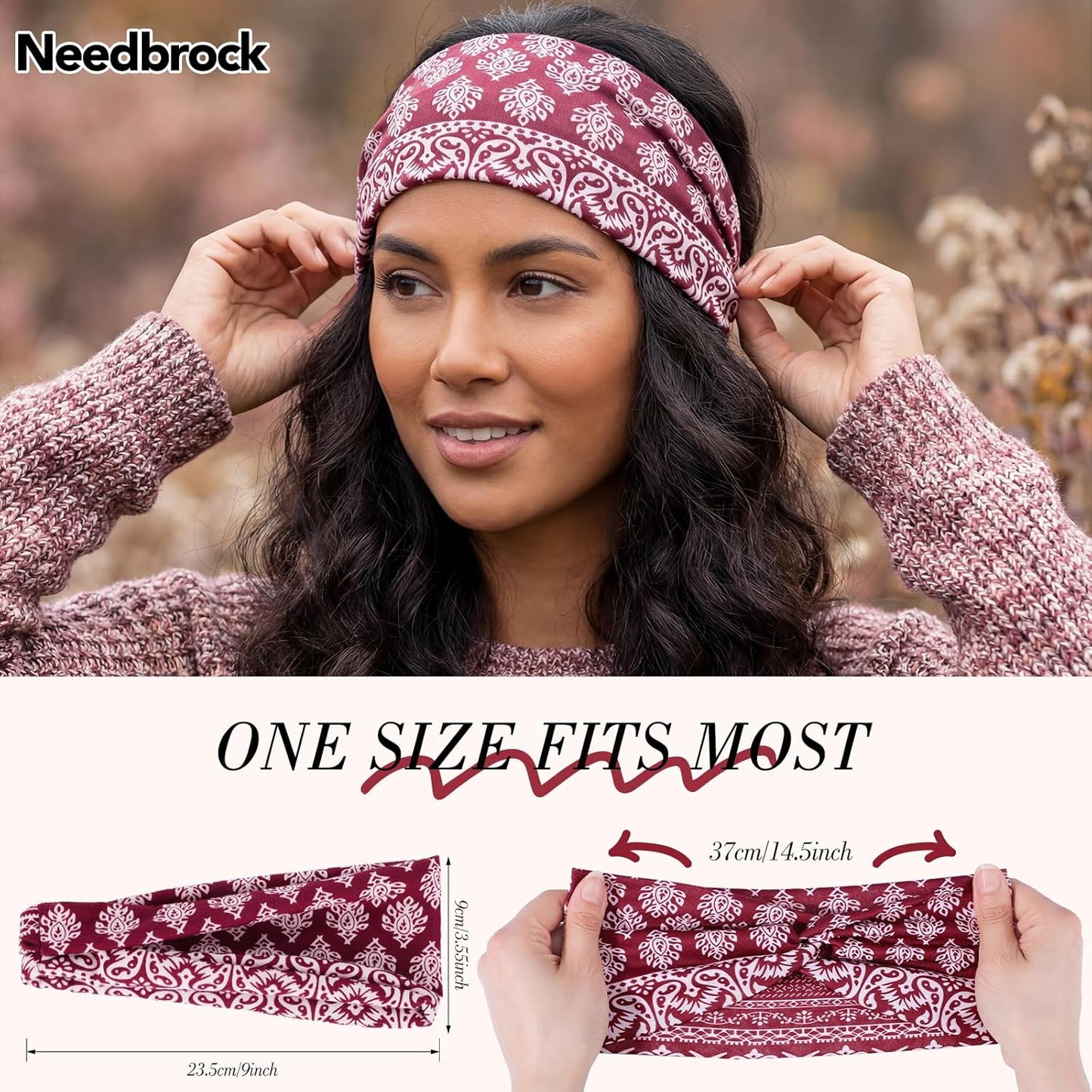 Needbrock Boho Headbands for Women - 8 Pcs Non-Slip Knotted Hair Bands | Soft Stretchy Cloth for Yoga & Daily Wear