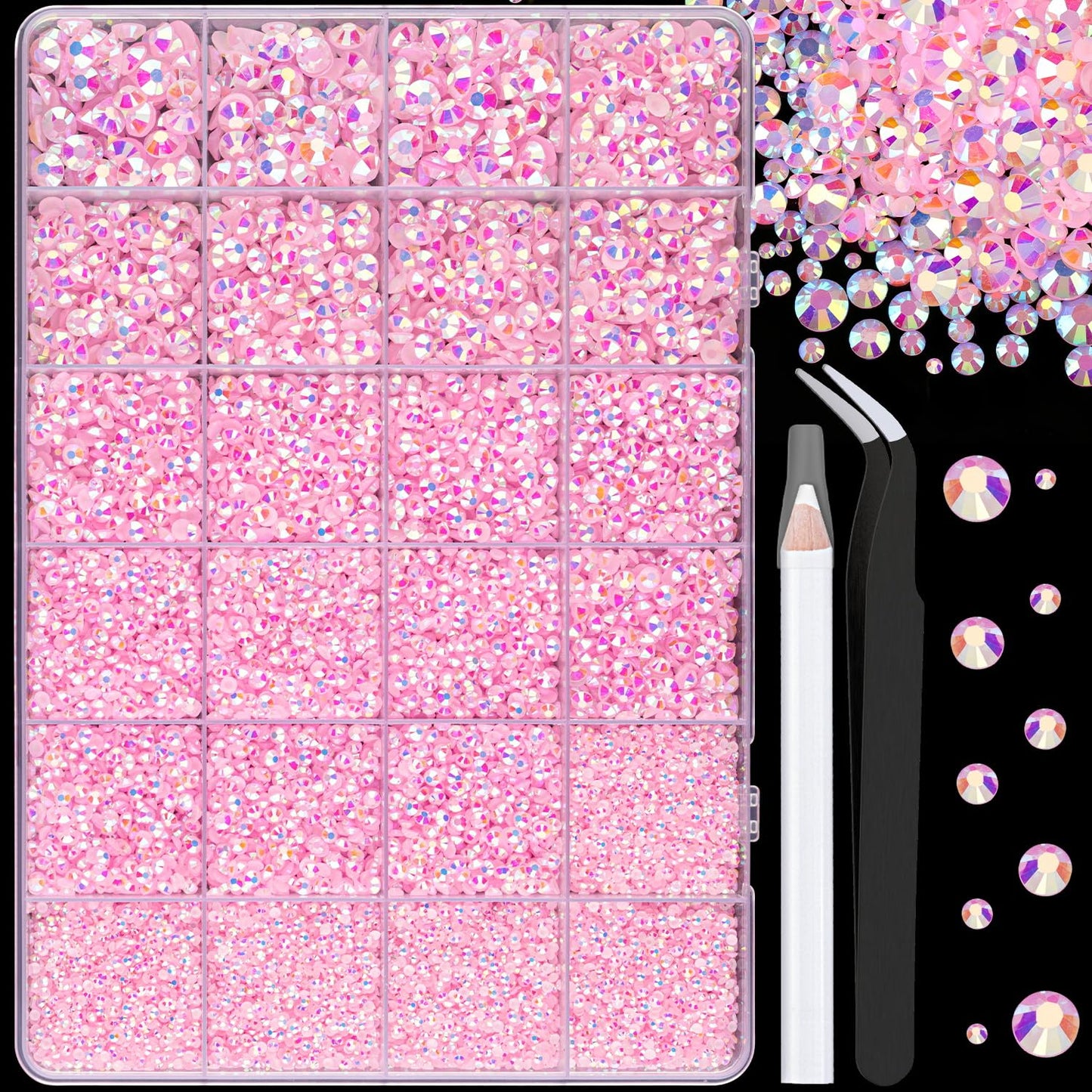 32000 Pcs Black Rhinestones - Flatback Resin Gems for Bedazzling | Jewelry Glue & Tweezers Included