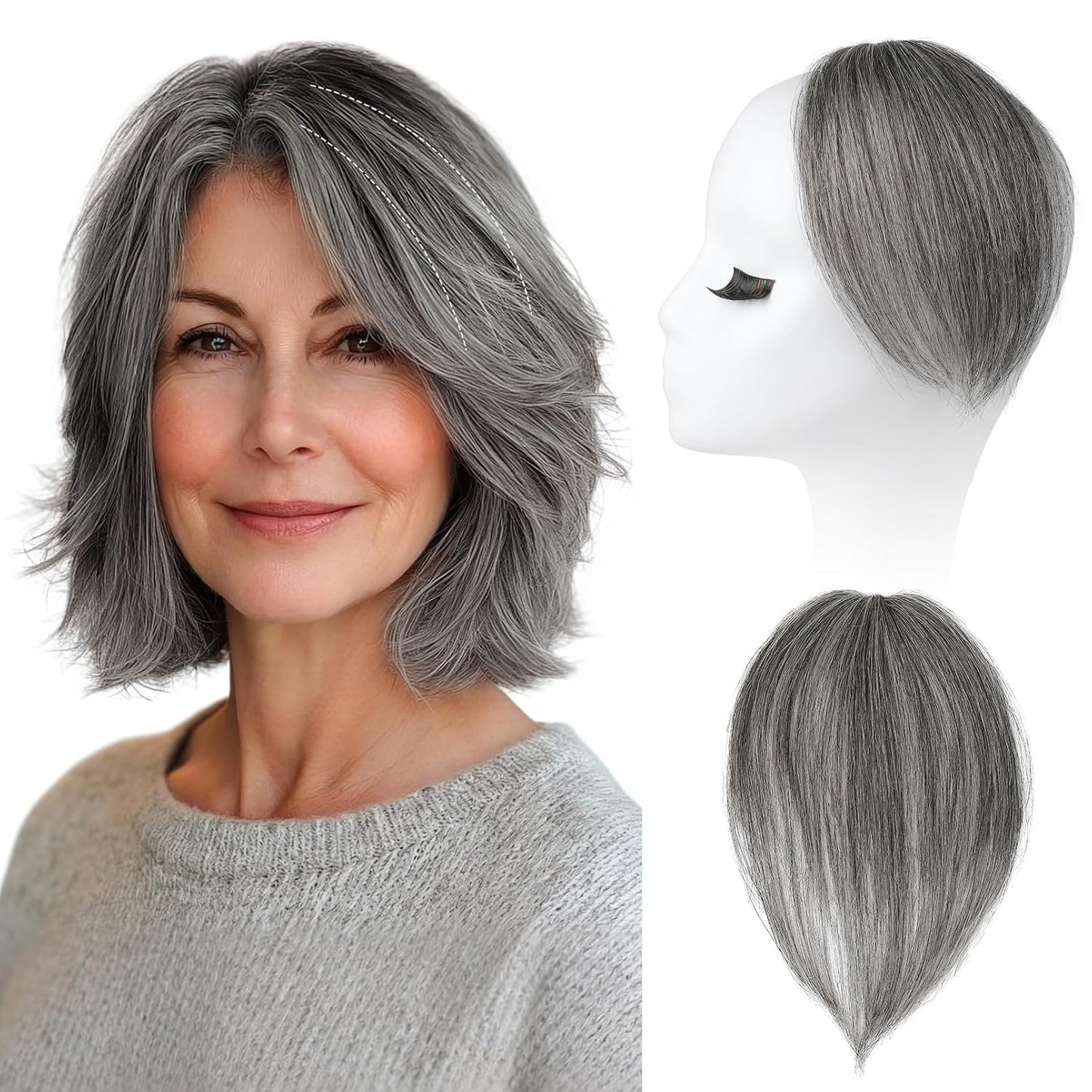 REECHO Clip-In Hair Volumizer | Short Thick Extensions for Fine Hair - Silver Grey, 8 Inch