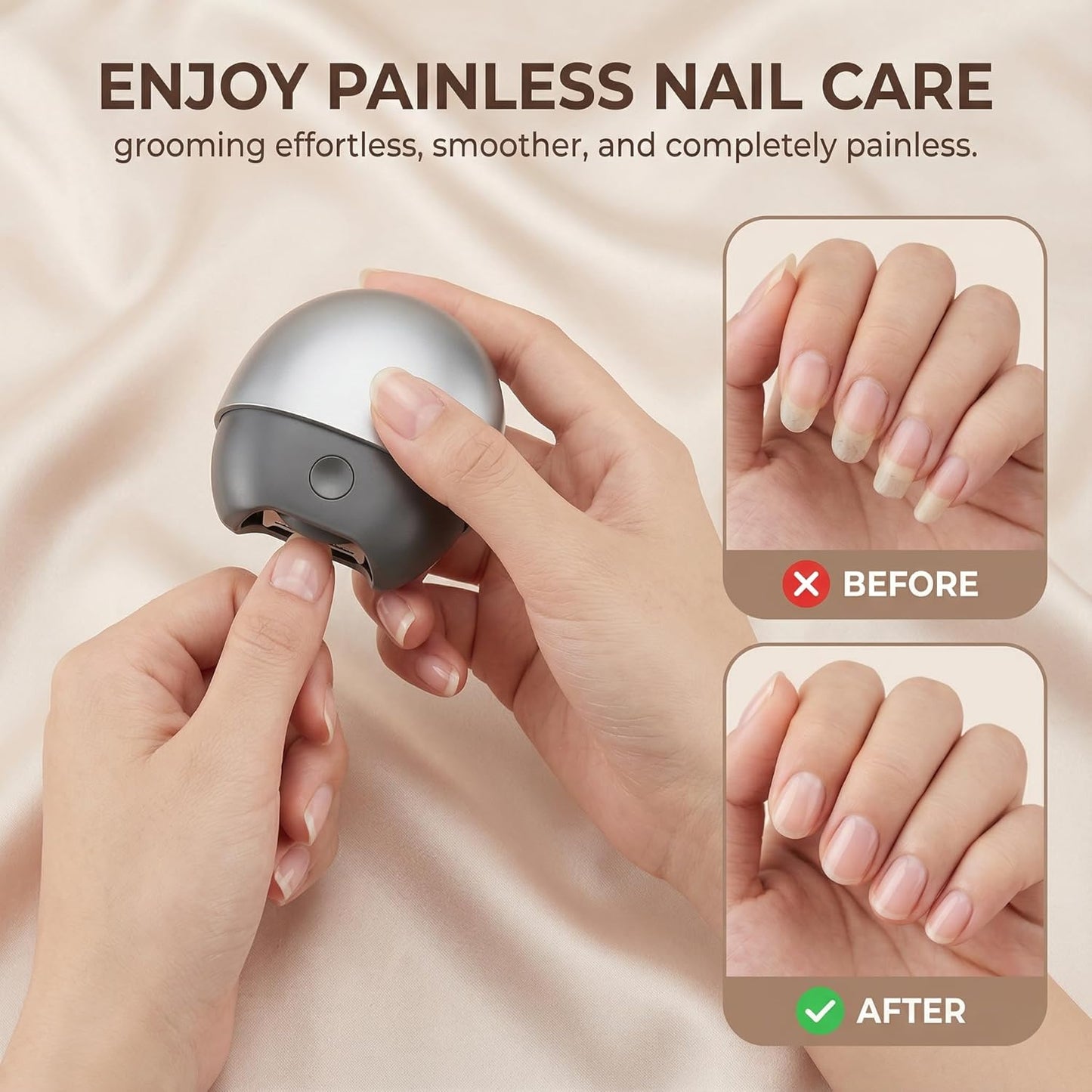 Electric Nail Clipper for Seniors - 3-in-1 Automatic Trimmer with LED Light & Storage | Rechargeable Gray Design for Thick Nails