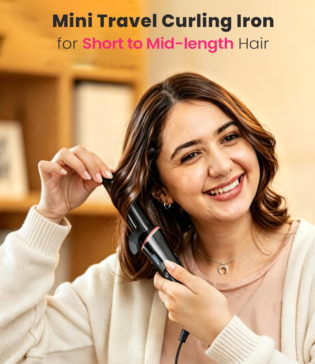 CIVEYA Travel Mini Curling Iron - 1 Inch Dual Voltage Ceramic Wand with 5 Adjustable Temps | Fast Heat-Up, Infused with Argan Oil