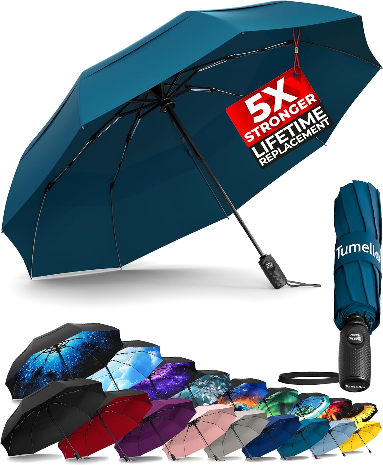 Strongest Windproof Travel Umbrella - Compact, 100MPH Tested | Lightweight, Automatic Folding, One-Handed Use