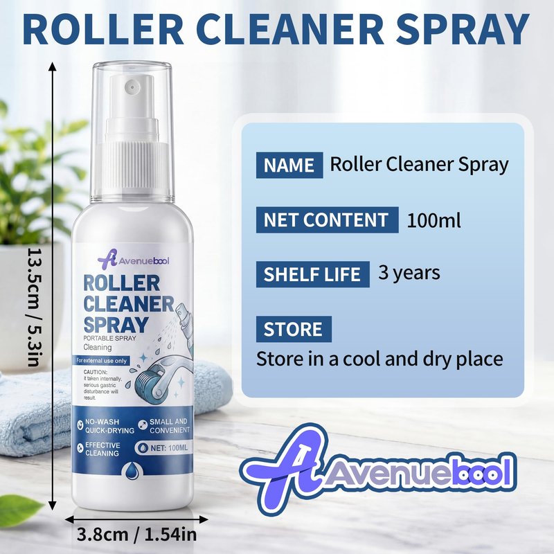 Avenuebool Cleaner Spray for Derma Roller, Skin Friendly Derma Roller Cleansing Spray Removes Residue & Buildup, Fast Dry Formula for Tool Grooves, Keeps Tools Clean & Smooth, 100ml/3.38 fl oz