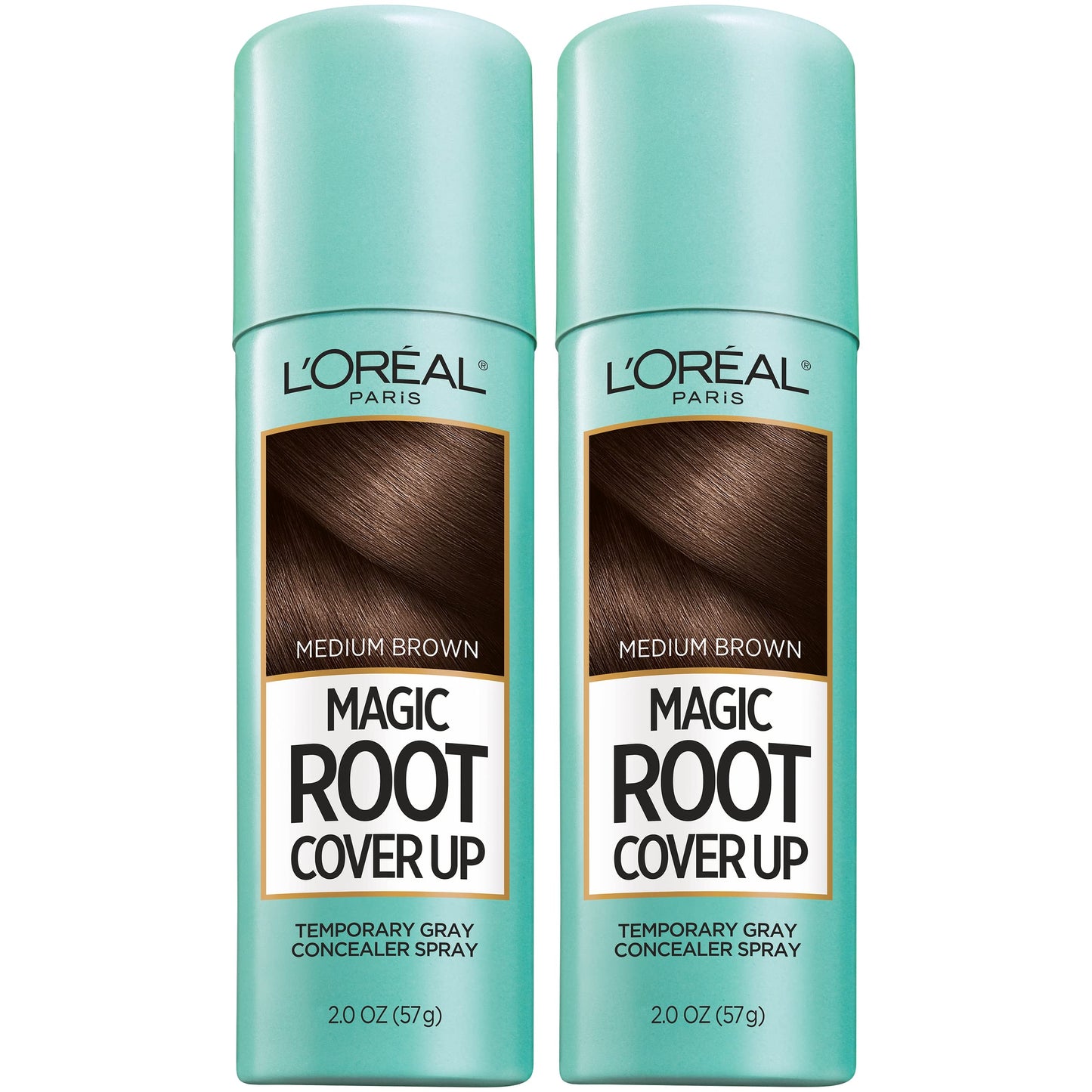 L'Oreal Paris Magic Root Cover Up Gray Hair Spray, 100% Gray Hair Coverage with Buildable, Lightweight, Transfer-Resistant, and Temporary Formula, Ammonia-Free, Medium Brown, 2 oz (2 Count)