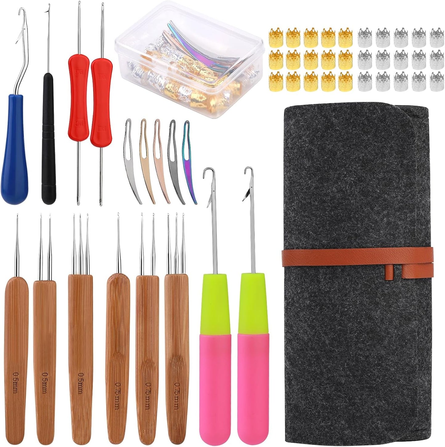 Dreadlock Crochet Hook Set - 48 Pcs Crochet Needles with Case | Various Sizes for Hair Braiding