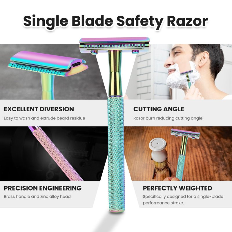 Keropy Safety Razor For Man With 10 Premium Stainless Steel Razor Blade Reusable Single Blade Razors For Men and Women, Double Edge Razor, Rainbow