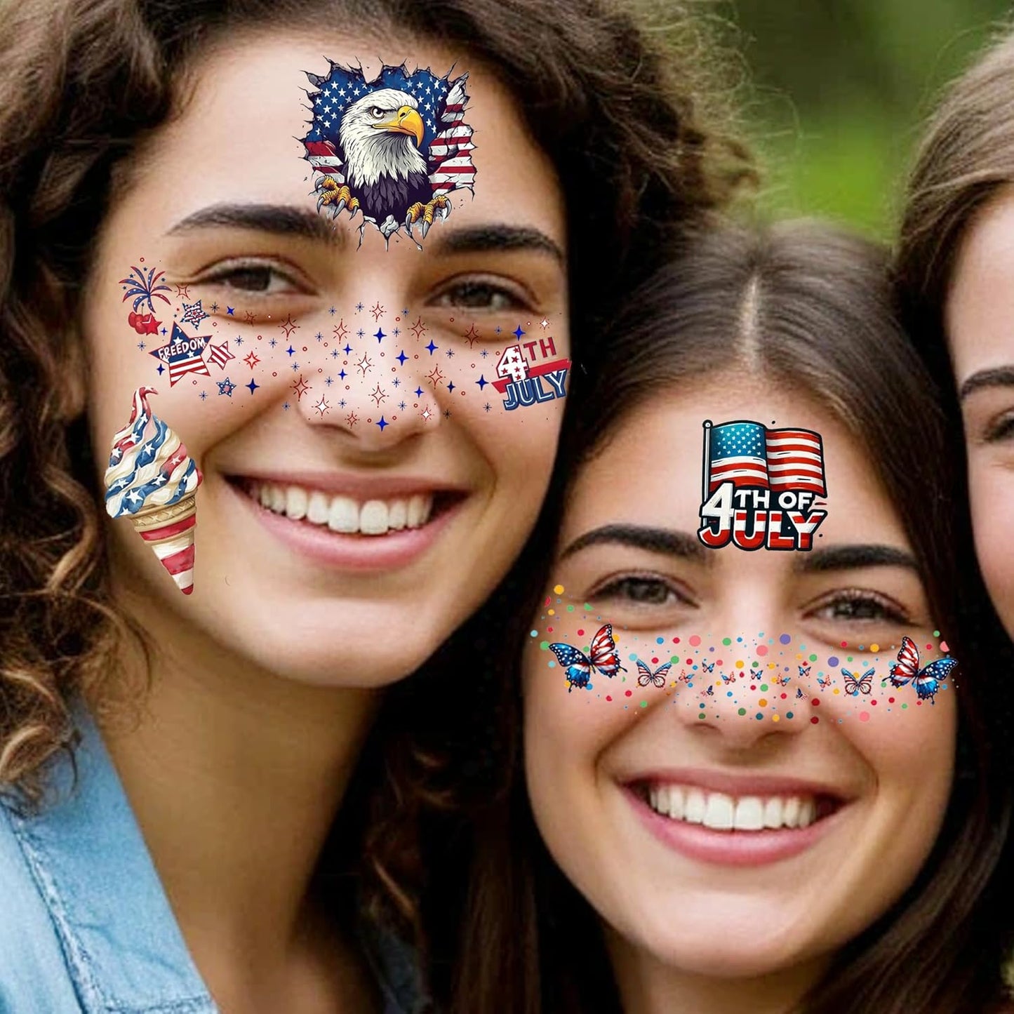 24 PCS Independence Day Temporary Tattoos | American Patriotic Face Freckles in Red, White & Blue