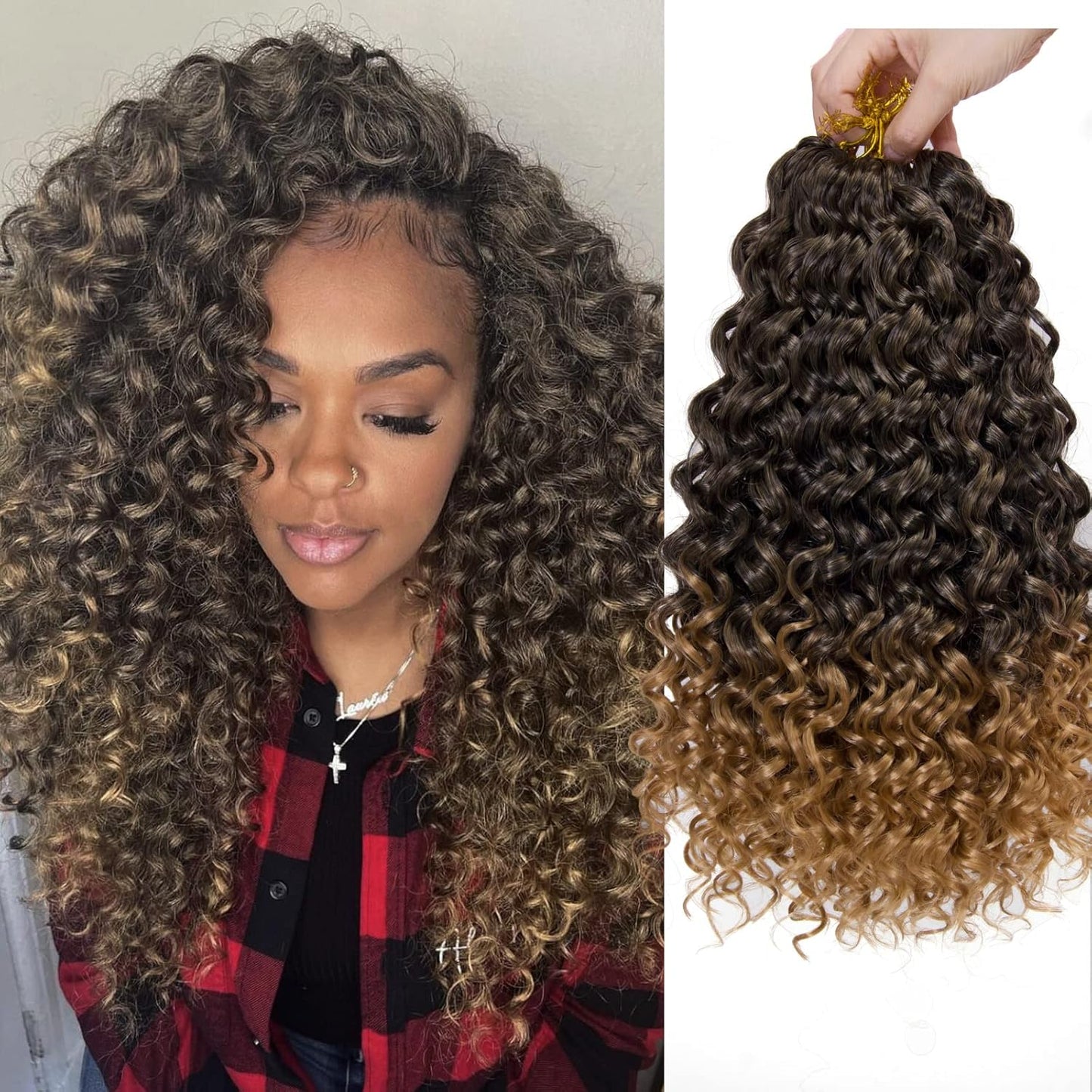 Water Wave Crochet Hair Extensions - Blonde Synthetic Bohemian Braids | 14 Inch Deep Wave (27#)