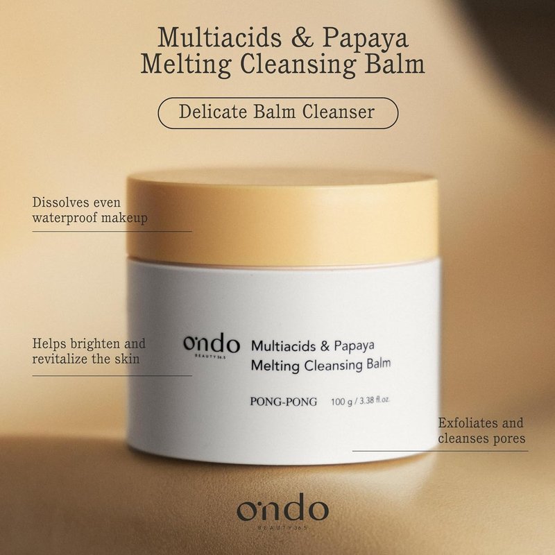 ONDO Beauty Multiacids & Papaya Melting Balm - Gentle Exfoliating Face Cleanser & Makeup Remover | 3.38 fl. oz.