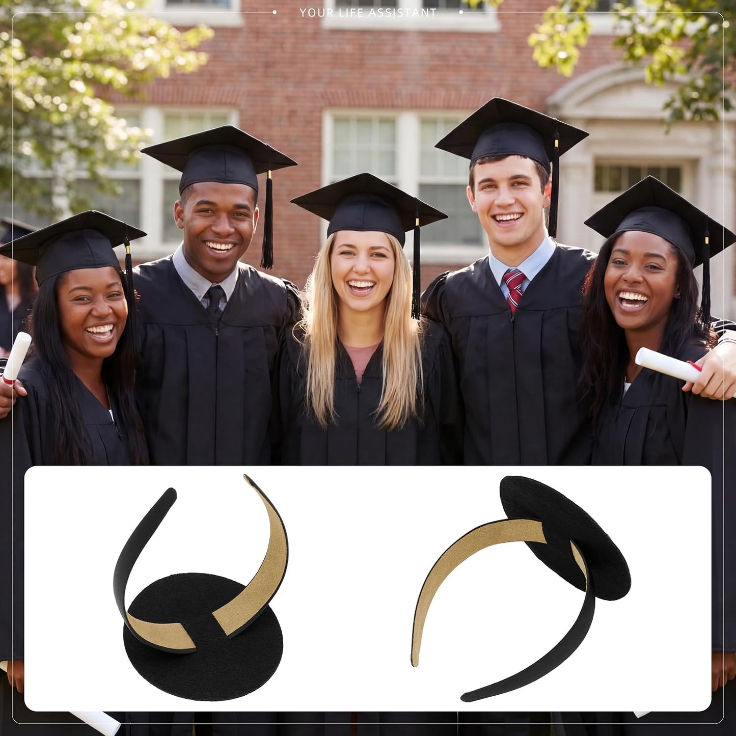 Graduation Cap Headband Insert - No-Slip Mortarboard Stabilizer Band with Adhesive Pad | Keeps Cap Secure and Level