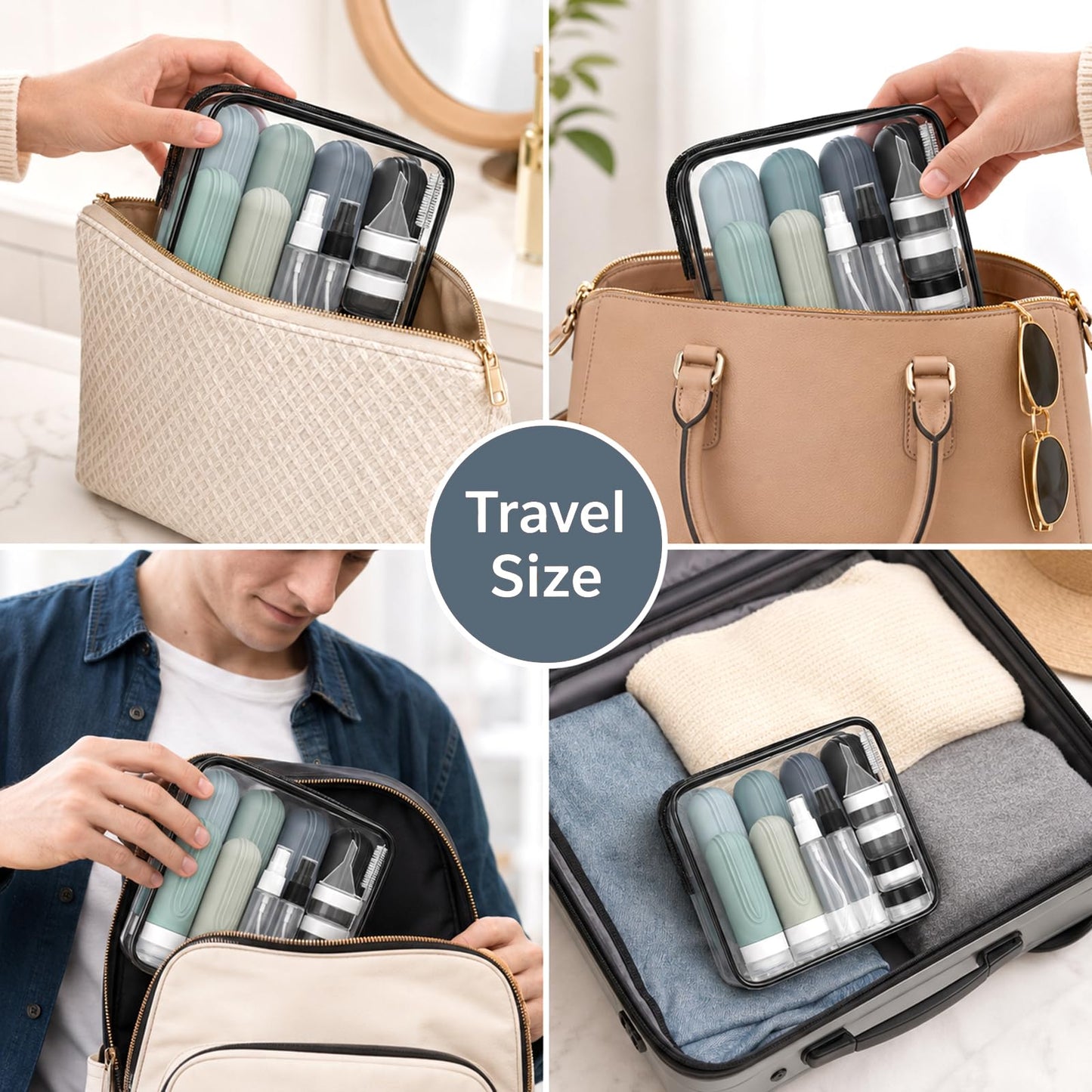 CHEODIN 20 Pack Travel Bottles for Toiletries, TSA Approved Travel Size Containers, Leakproof Silicone Bottles and Shampoo Conditioner, Women Men Essential Toiletry Accessories.