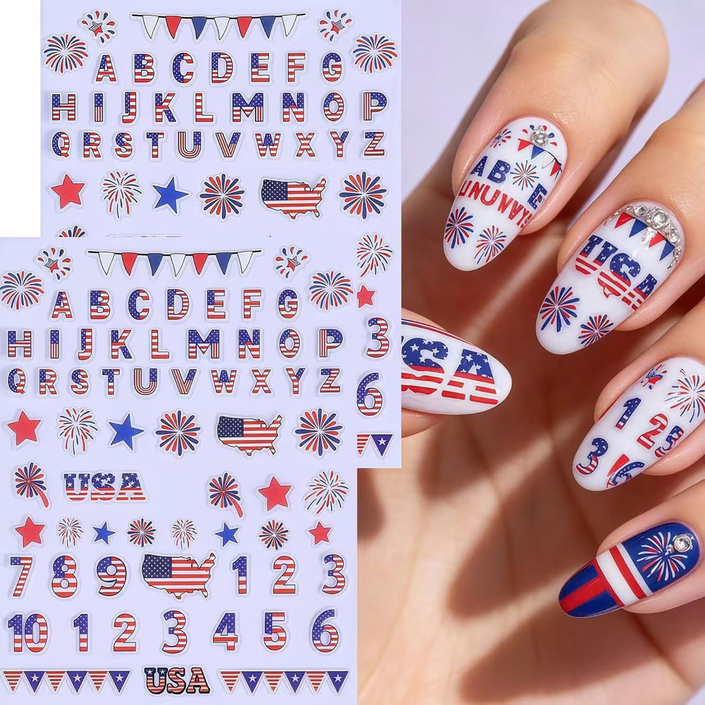4th of July Nail Stickers for Nail Art 6 Sheets Independence Day Nail Decals with Patriotic Star Fireworks Letters Numbers Design Fourth of July Sticker American Holiday Manicure Decoration for Women