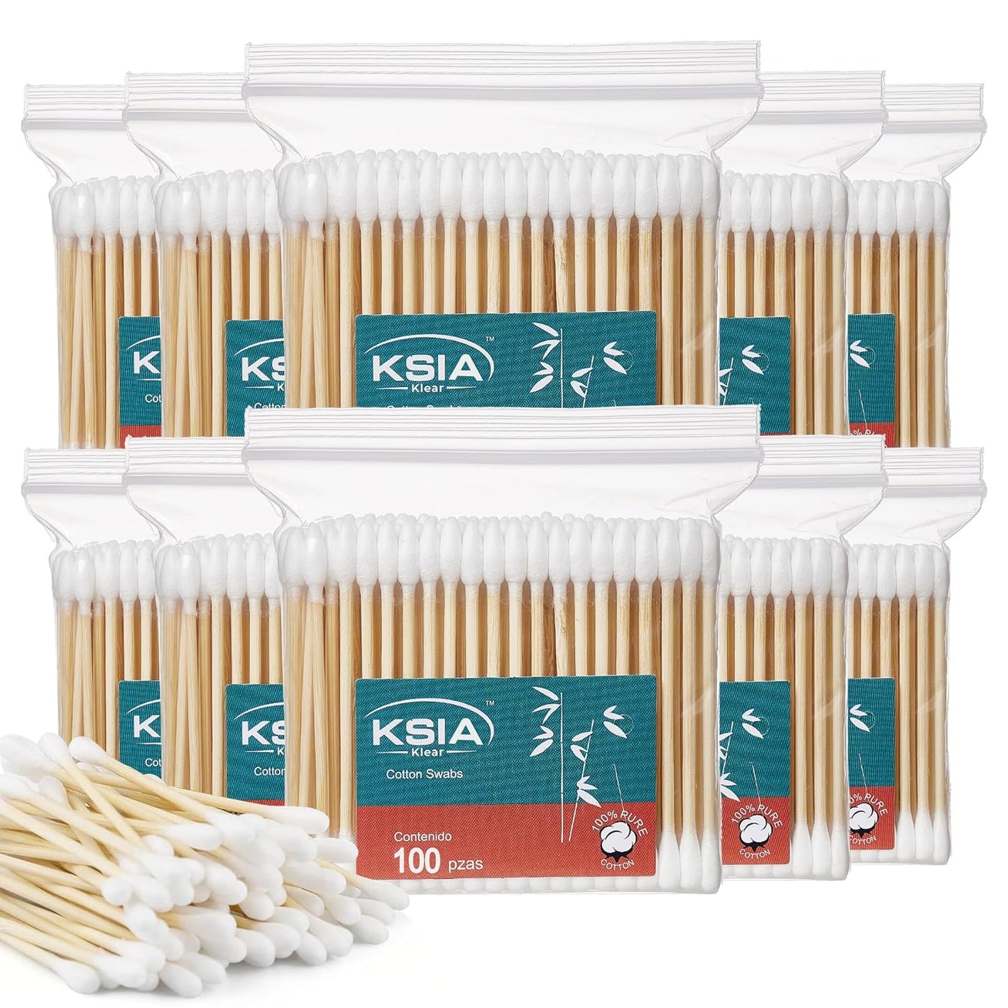 Klear Cotton Swabs - 500 Count Double Tipped Buds for Ears & Makeup | Strong Wooden Sticks, 5 Bags