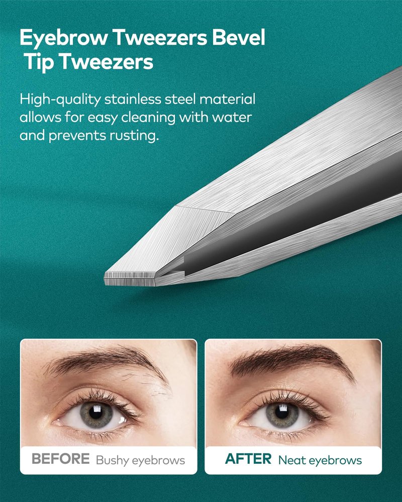 MR.GREEN Tweezers,Professional Precision Eyebrow Tweezers for Women and Men, Tweezers for Facial Hair Women, Stainless Steel Slanted Hair Removal Tweezers, Eyebrow Plucker, Ingrown hair tweezers