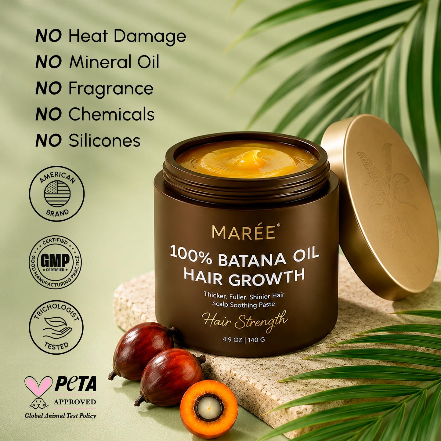MAREE Batana Oil for Hair Growth – 100% Natural Botana Oils Hair Growth – Raw Batama Oil Paste from Honduras – Density, Thickness & Scalp Soothing for Women and Men – Aceite de Batana Para el Cabello